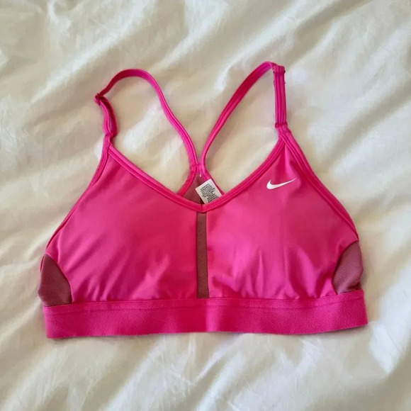 Nike Indy V Neck Sports Bra in Pinksicle & White Size Small - Picture 2 of 6